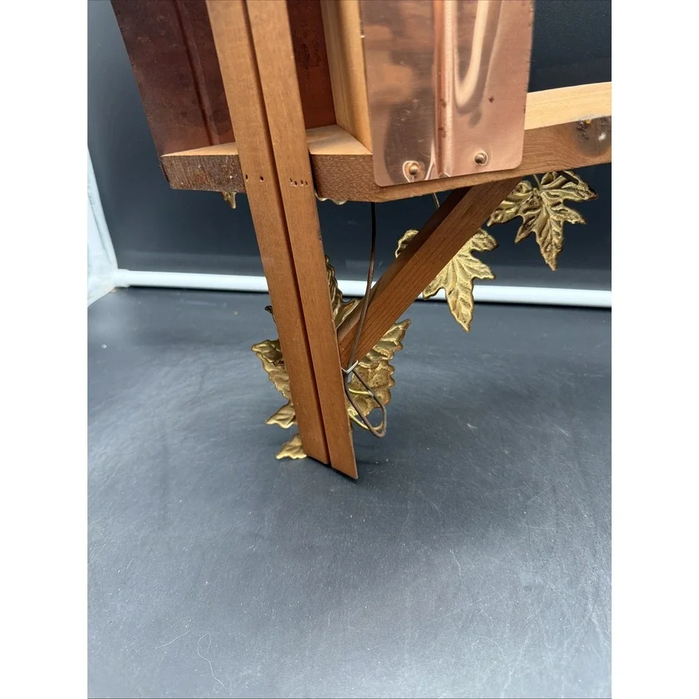 Vintage HOMCO Home Interiors Copper & Wood Mailbox Shelf With Brass Leaves